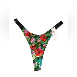 Victorias Secret Shine Strap Thong Rhinestone Tropical Floral NWT